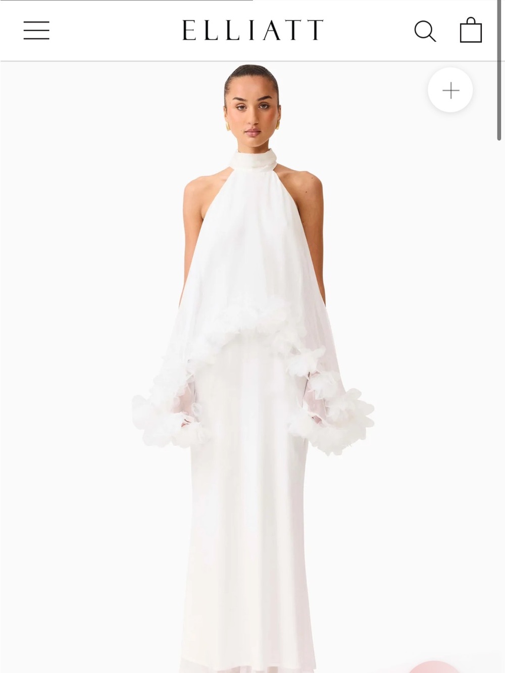 Elliatt White Halter Gown with Floral Capelet